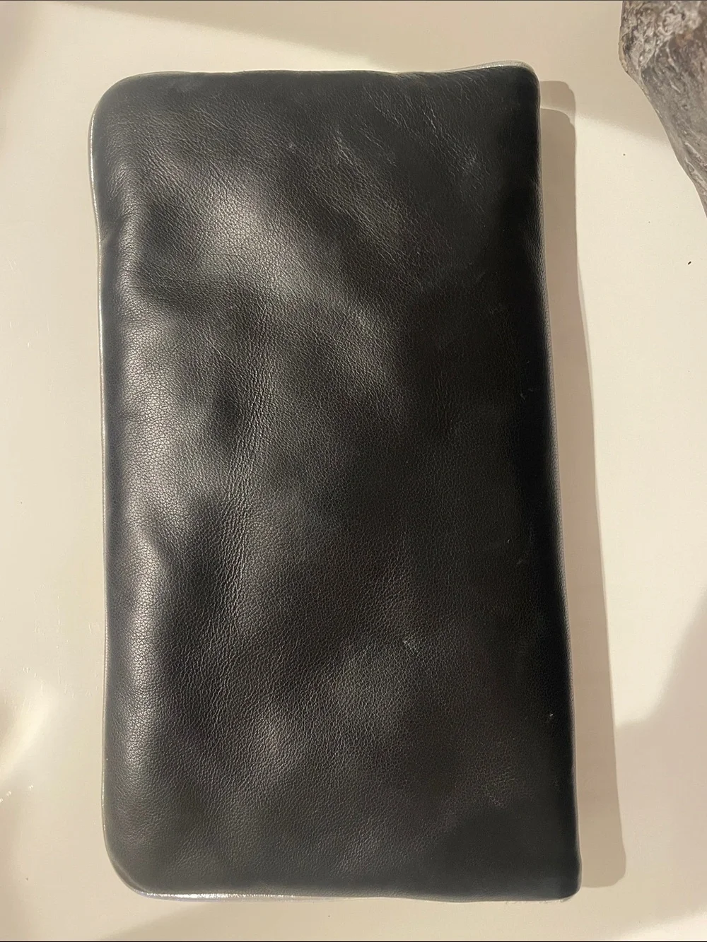 Clara Kasavina Black Leather Evening Clutch Crystal Clasp & Dust Bag - NWOT